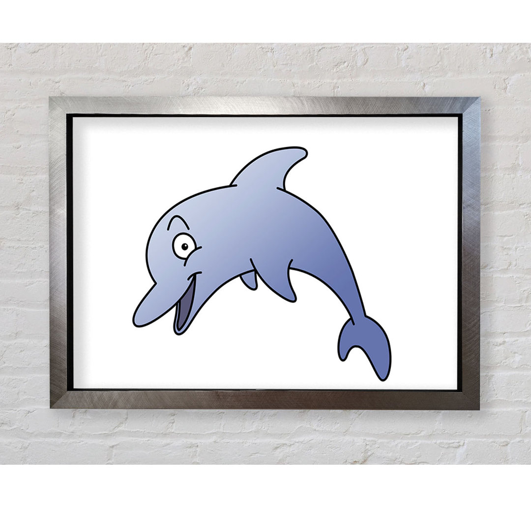 Gerahmtes Wandbild Happy Dolphin in Hellblau