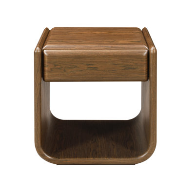 Table de bout courbée moderne avec base ouverte, finition en bois de noyer foncé, table d'appoint contemporaine pour le salon et la chambre à coucher