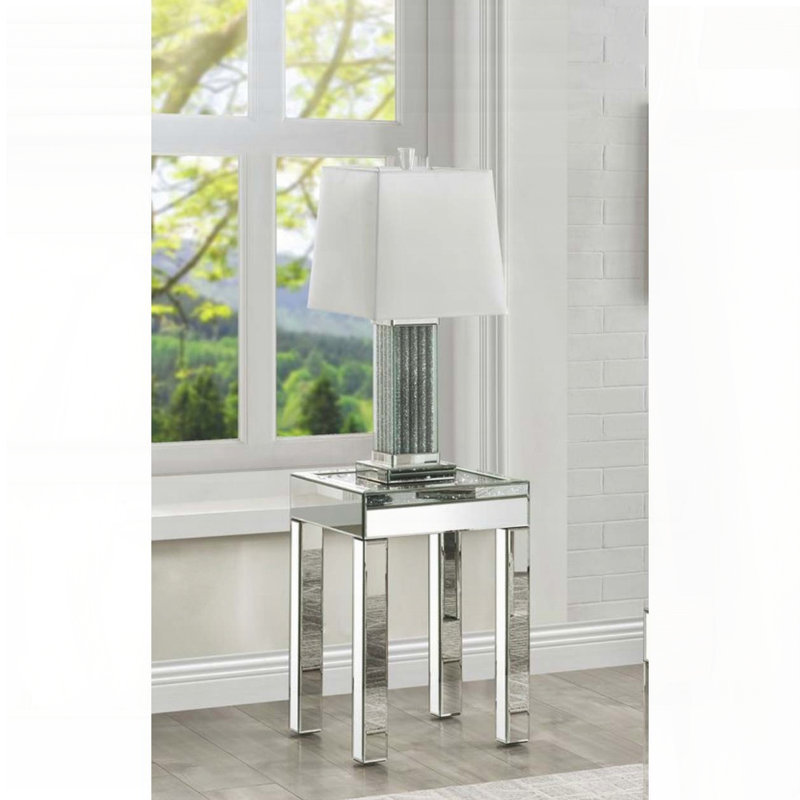 Table de bout en miroir avec détails en faux diamant - style glamour