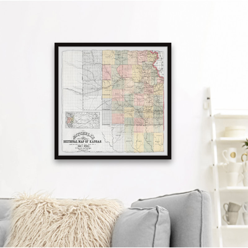 Carte sectionnelle du Kansas - cadre photo, H 32 po x l 32 po x P 1,5 po