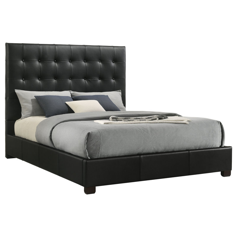 Lit plateforme en cuir véritable Joseph, Noir, Grand lit