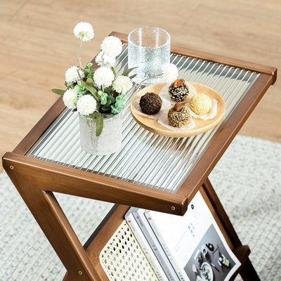 Table de bout - table basse en verre, décorative, élégante et pratique pour la chambre à coucher, table de chevet compacte, salon, taille