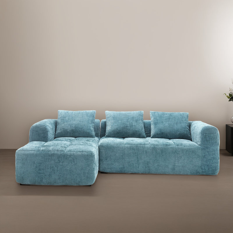 Canapé-lit modulaire 2 pièces pour salon, Chenille bleu menthe