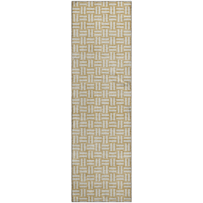Tapis doré Prisco lavable à la machine de qualité supérieure, Tapis de couloir 2 pi 3 po x 7 pi 6 po