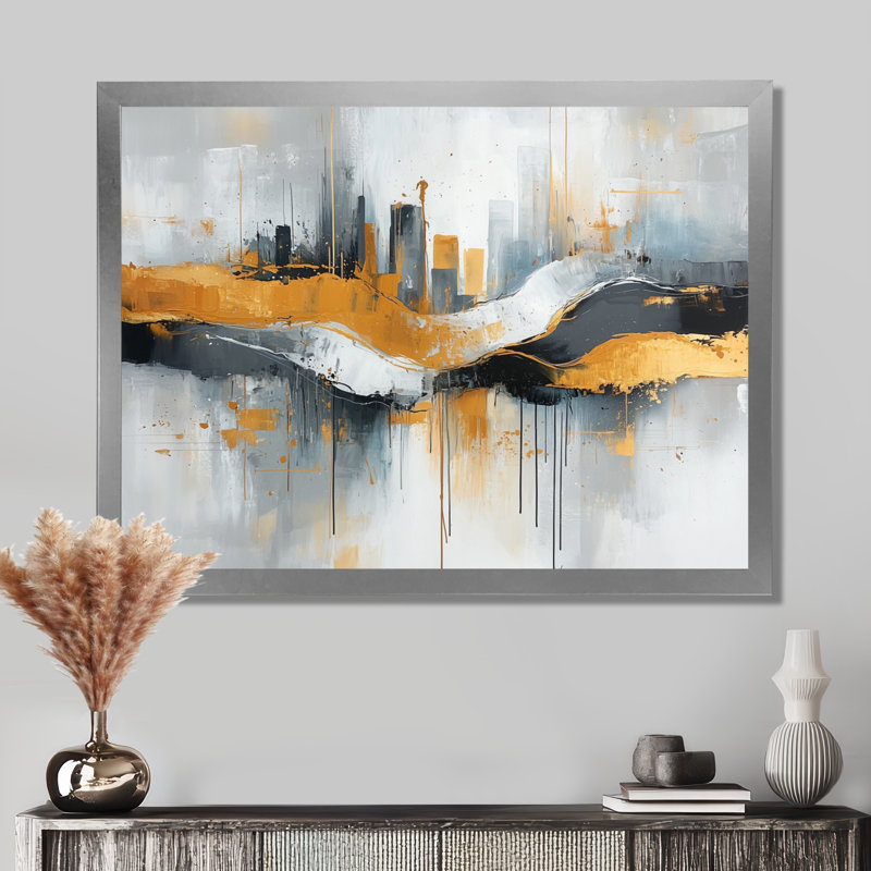 «Bold Minimalisme Cityscape Horizion I», art mural paysage urbain, H 24 po x l 32 po, Cadre de photo unique, Argent argent