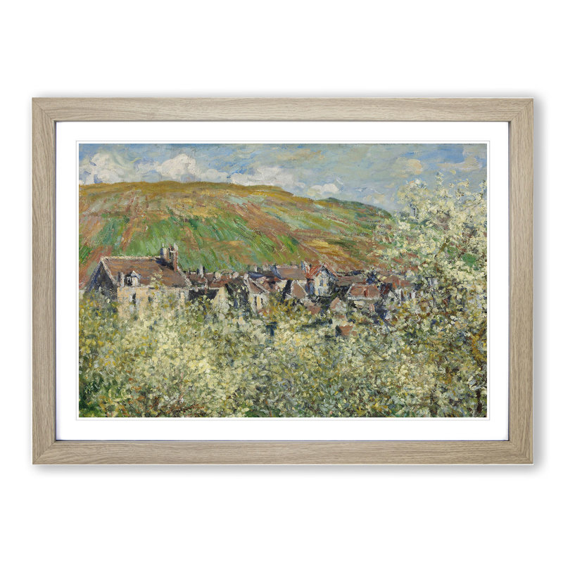 Flowering Plum Trees by Claude Monet - Picture Frame Painting, 36cm H x 48cm W x 2cm D, Oak Framed