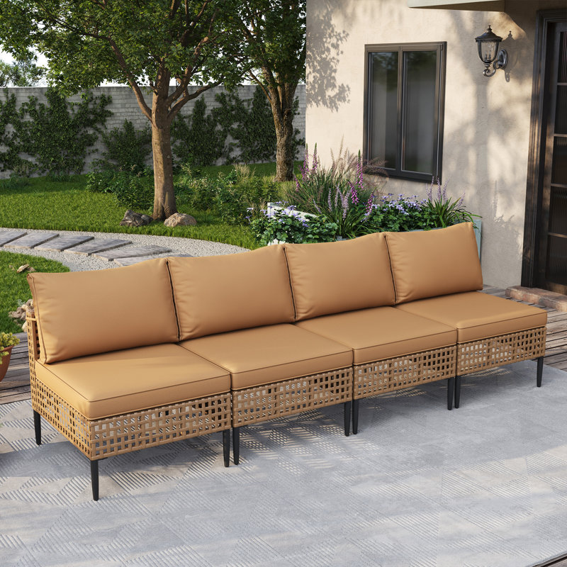 Wicker 4 - Person Patio Conversation Set with Cushions, Coussin brun / structure brune