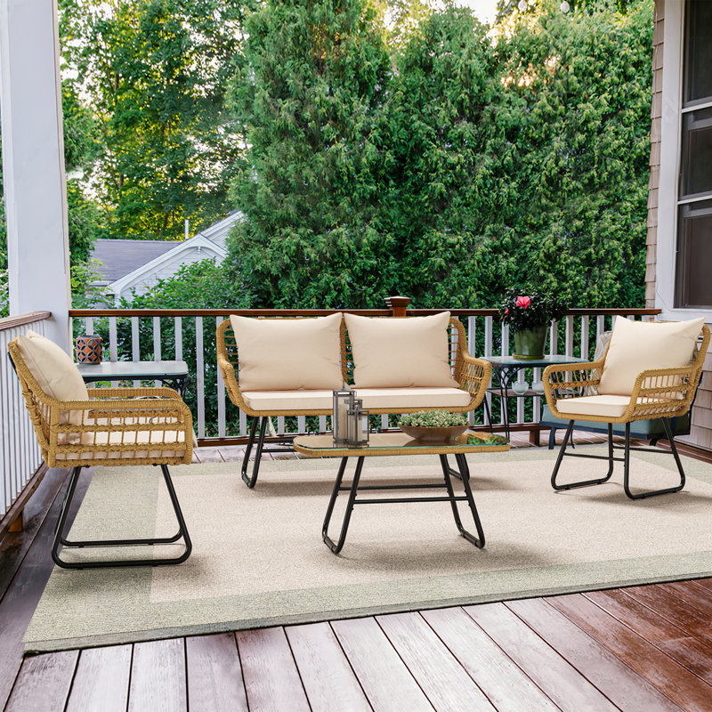 Dronfield Rectangular 4 - Person 35.4'' L Outdoor Restaurant Bistro Set with Cushions