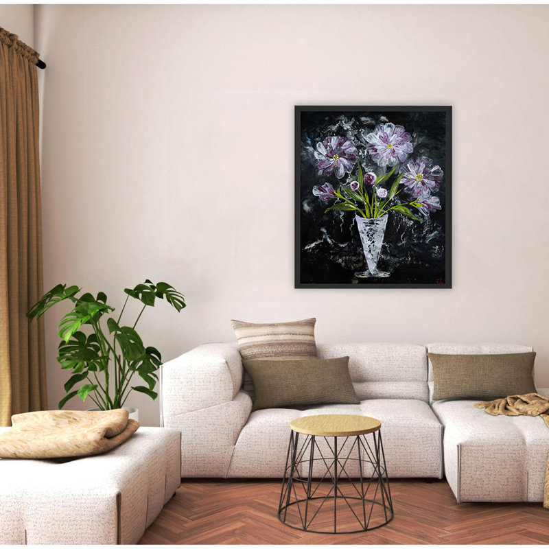 "Twilight Bouquet", art mural sur toile, Cadre flottant noir, H 16 po x l 12 po
