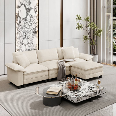 Canapé modulaire de 124 po avec repose-pieds modulaire avec repose-pieds profond et large avec accoudoirs amovibles