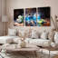 Ensemble de 3 tableaux sur toile « Cocktail bleu et roses blanches » pour la décoration du salon, de la cuisine ou du bar.-1509834797