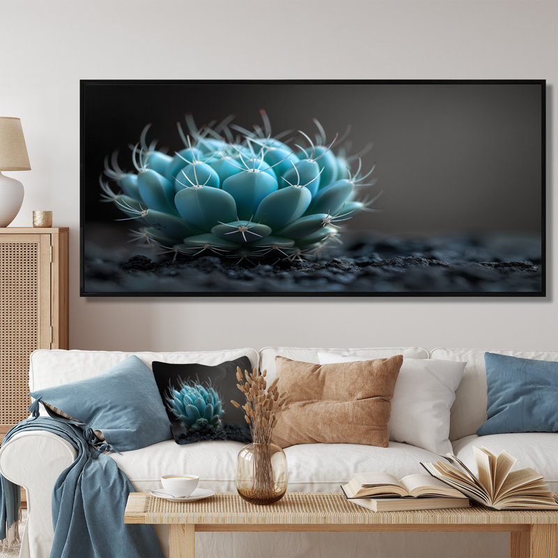 «Green», gris, monochrome, fleur de désert, cactus floral, impression d'art mural, Cadre photo noir, H 34 po x l 44 po