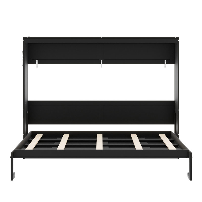 Lit escamotable à DEL sous le lit avec motif imprimé élégant et chargeur USB, Grand lit, Noir