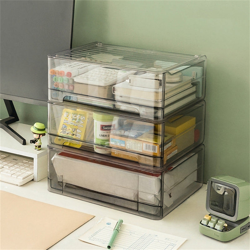 Rangement de bureau empilable en plastique Alinson, Gris