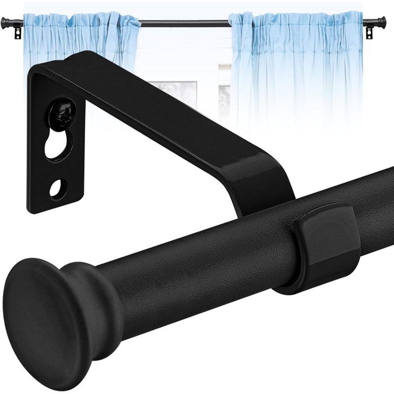76cm Straight Tension Shower Curtain Rod & Hook Set, Matte Black