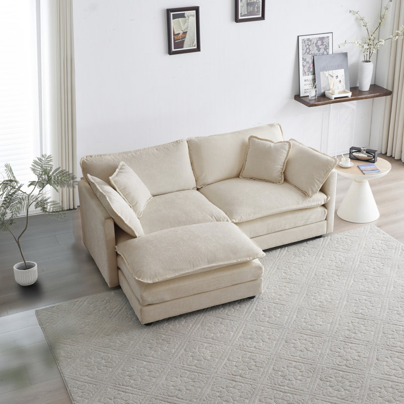 Canapé modulaire en L avec repose-pieds Chenille, 3, H 33,05 po x l 76,75 po x P 35,05 po