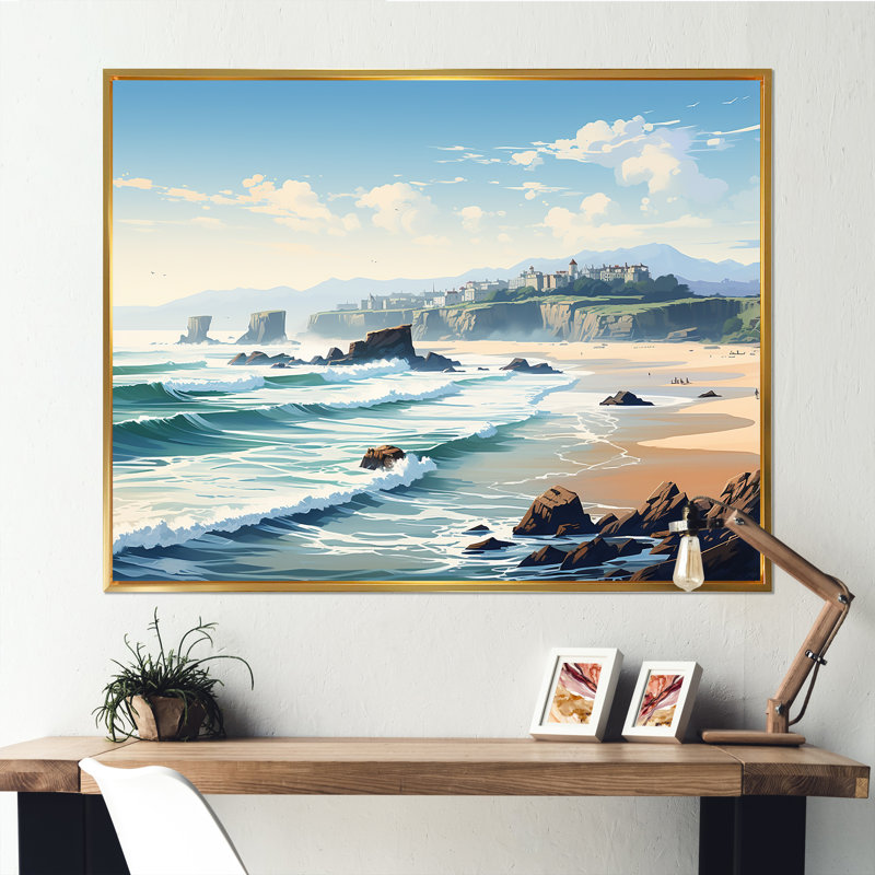 Plages basques françaises I sur toile, Cadre flottant doré, H 12 po x l 20 po x P 1 po