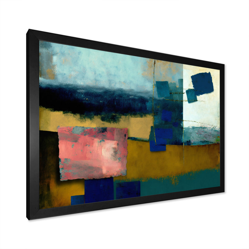 «Blue Sky Colorfields III», art mural abstrait sur toile, Cadre d'angle fermé noir, H 12 po x l 20 po x P 1 po