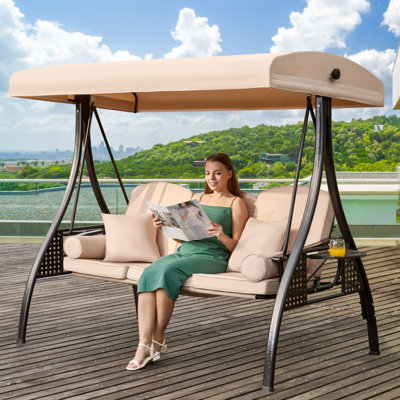 Balancelle de patio à 3 places avec auvent ajustable Arlmont & Co.