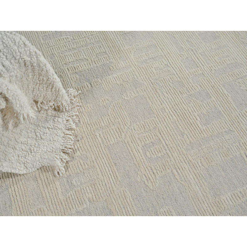 Aspen Hand Tufted Abstract Area Rug, Silver/Ivory, Rectangle 8' x 10'
