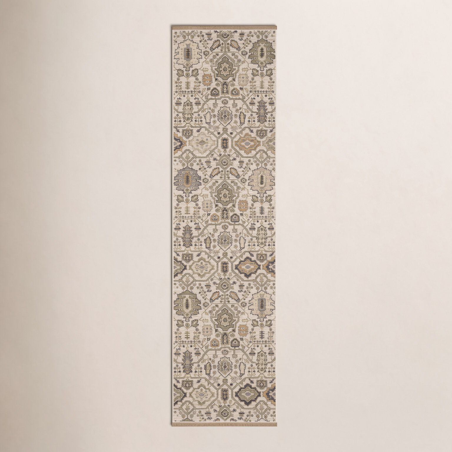 Abena Ivory Gold Oriental Wool Rug, Runner 2'6" x 10'