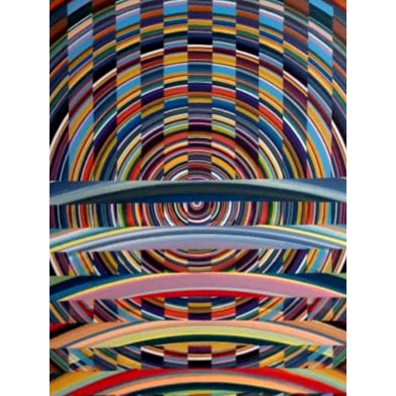 «Out of Horizons», peinture acrylique par Ghanshyam Gupta - Acrylique abstraite vibrante sur toile 35 po x 41 po, art géométrique coloré contemporain, déclaration de décoration intérieure moderne
