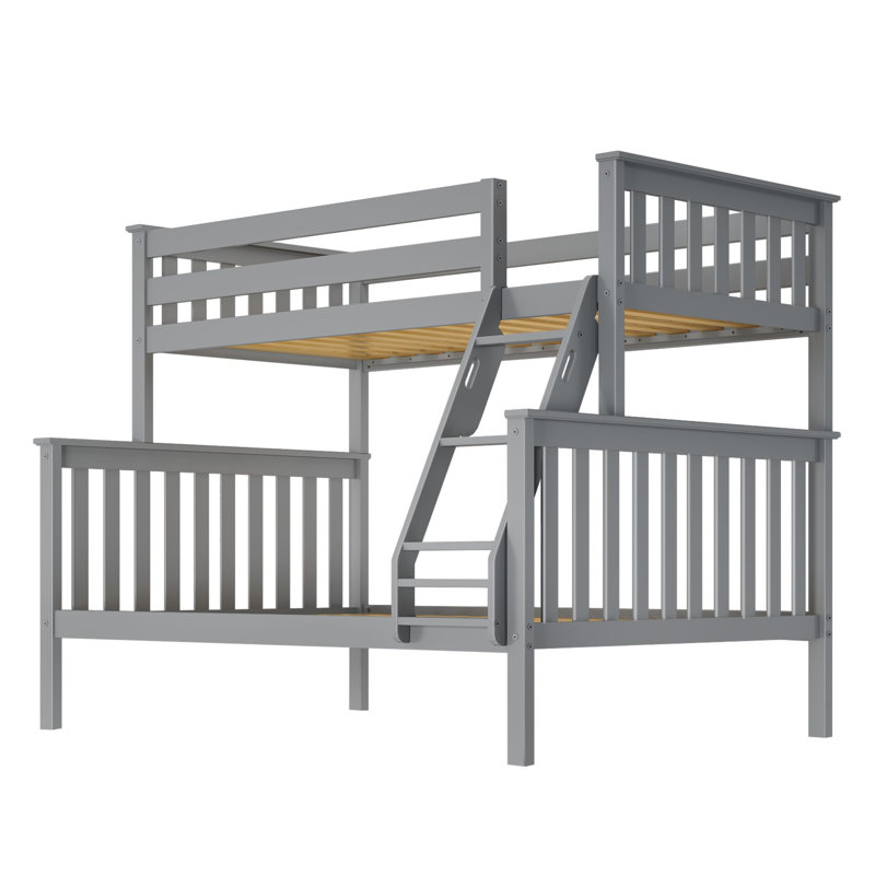 Twin over Full Solid Wood Slat Standard Bunk Bed with Angled Ladder, Gray