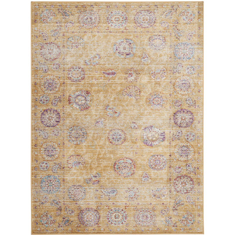 Marblehead Viscose Oriental Rug in Gold, Rectangle 9'6" x 13'1"
