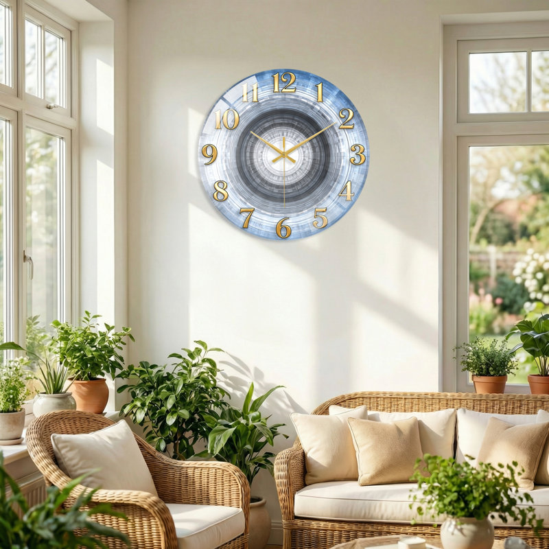 Horloge murale en verre à spirale bleue, 40 x 40 cm (15,7 x 15,7 pouces)