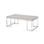 Table basse en chêne naturel moderne avec cadre chromé et tablette de présentation