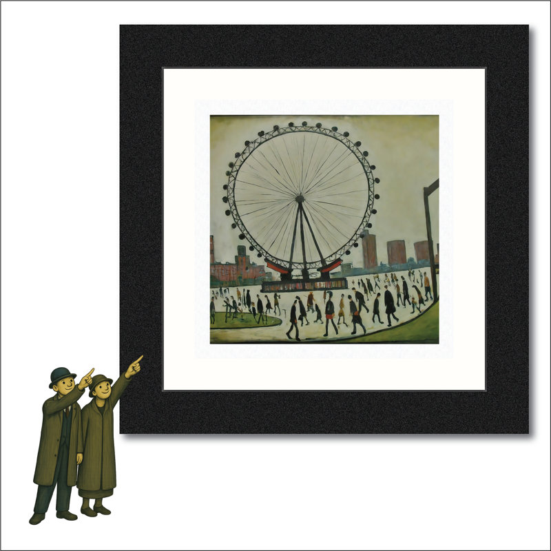 Lowry Style - Framed Print of London Eye - 12" Square Black Ash Frame
