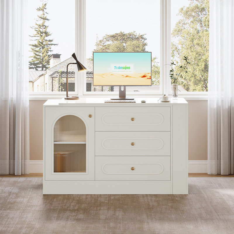 78" Modern L Shaped Desk with Drawers & Storage Cabinet, Corner Desk for Small Space , White