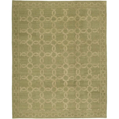 Tapis vert clair et vert clair noué à la main de haute qualité