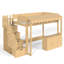 Lit mezzanine simple au-dessus de simple avec escalier de rangement, lit de jeu en bois massif, comptoir de rangement, espace sous le lit, naturel-815794769