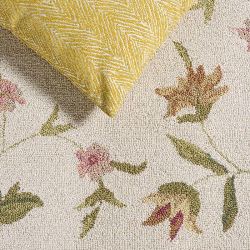 Tapis floral en laine crocheté à la main Kinchen, Rectangle 8 pi x 10 pi