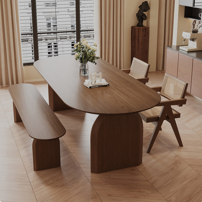 Nut-brown Oval Solid Wood Dining Table, 29.53"H×62.99"L×31.50"W