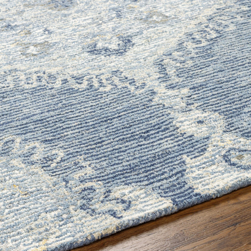 Rectangle Dolme Oriental Hand Tufted Wool Area Rug in Blue/White, Rectangle 2' x 3'