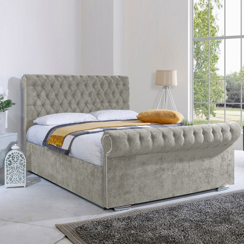 Fancy_Sleigh Bed, Silver, Kingsize (5')