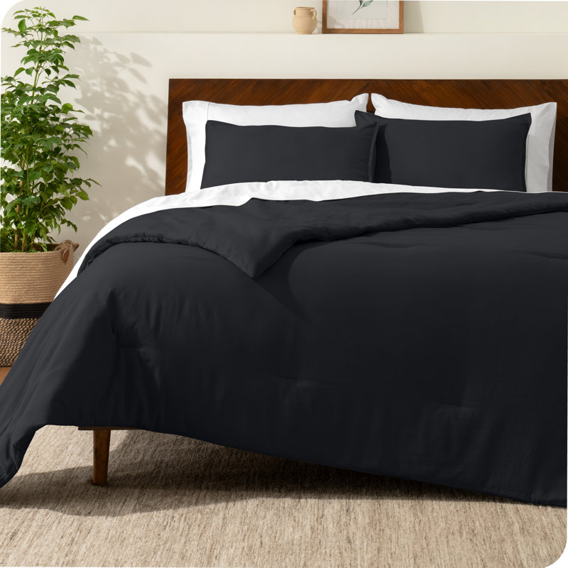 Down Alternative Track Stitch Comforter Set, Oversized King Comforter + 2 King Shams, Black