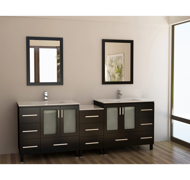 Saturn meuble-lavabo de salle de bain double de 88 po avec miroir