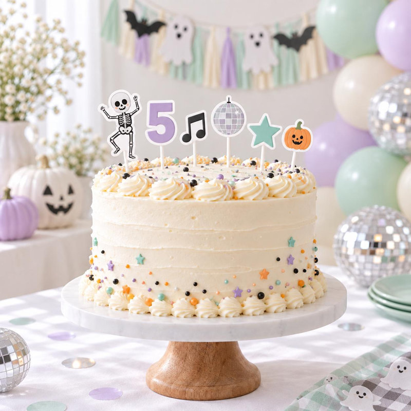 Skeleton Dance Birthday Cake Topper Set, Custom Age Halloween Decor (Age: 5), 5