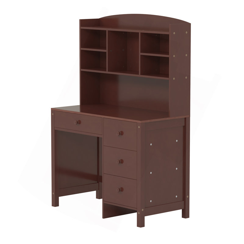 Ensemble de bureau de direction et chaise rembourrée vintage avec bibliothèque, bureau d'ordinateur à quatre tiroirs, tablette de rangement et chaise Vintage, idéale pour le bureau ou le bureau dans la chambre à coucher ou le salon