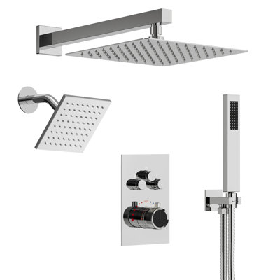 Robinet de douche thermostatique à pluie haute pression 12 po, système de pommes de douche doubles avec douche à main