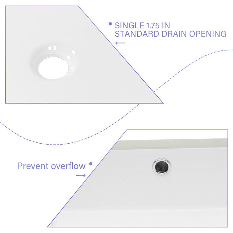 19.5 Inch White Ceramic Undermount Rectangular Bathroom Sink