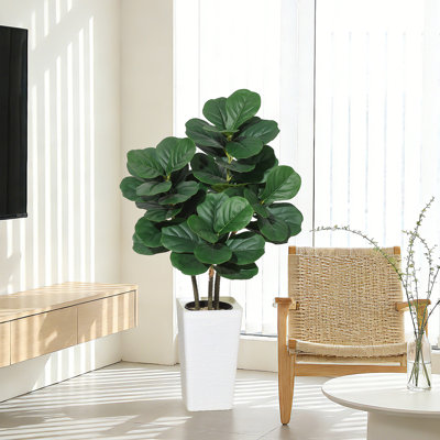 4 ft Artificial Fiddle Leaf Fig Tree with Pot, Realistic Faux Indoor Floor Plant with Adjustable Stems, Zero-Maintenance Home Decor