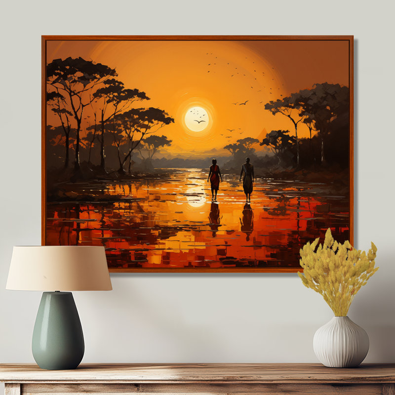 African Savannah Serenade VI - Art mural africain, H 12 po x l 20 po x P 1 po, Cadre flottant brun