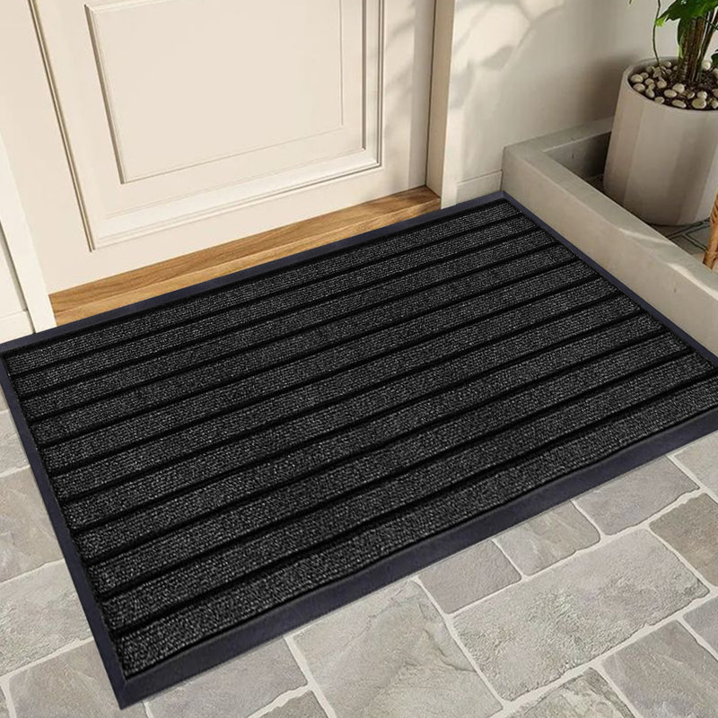 NON-SLIP RUBBER DOOR MAT - INDOOR/OUTDOOR USE, 80cm W x 150cm L, Black