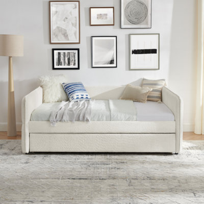 Daybed With Trundle Upholstered Tufted Sofa Bed, Boucle Fabric