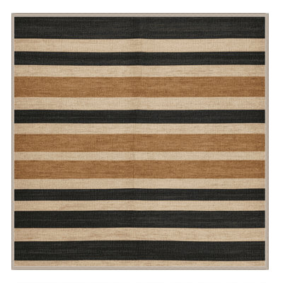 Tapis gris foncé lavable à rayures beige foncé