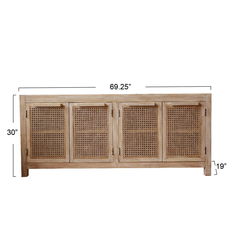 Rowan Mango Wood Sideboard with Cane Doors, Natural